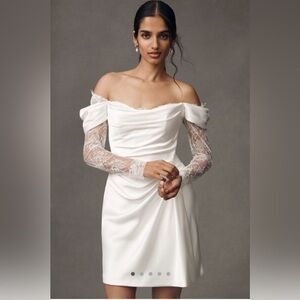 Anthropologie Watters Harlow Off-The-Shoulder Satin & Lace Mini Dress - Size 8